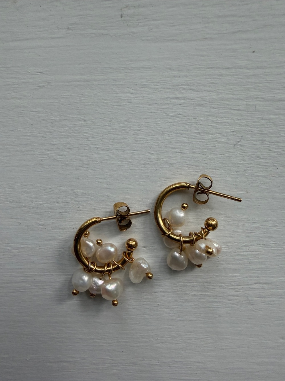 Gold Hoop floating Pearl Charm Earrings - Women Jewelry
